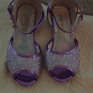 Girls' Purple Glitter Peep-Toe Ankle Strap Sandals